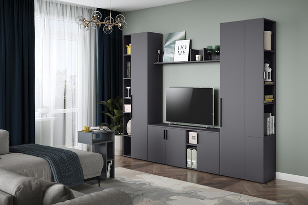 Шкаф-пенал Эйр 16.324.01 серый графит 0162 РЕ, собирается на любую сторону