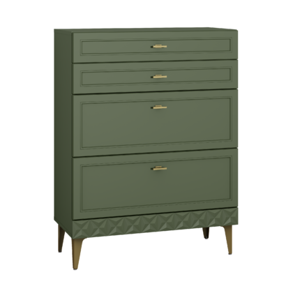 Комод Марион 16.249 дымчатый зеленый K521, олива шагрень AG 1050 ПВХ, белый PE шагрень