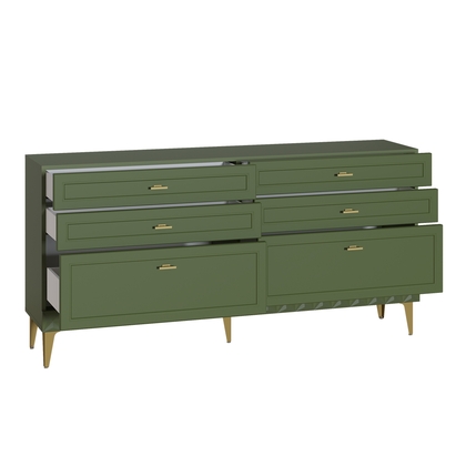 Комод Марион 16.256 дымчатый зеленый K521, олива шагрень AG 1050 ПВХ, белый PE шагрень