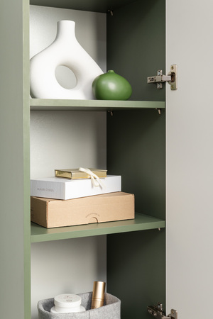 Шкаф-пенал Марион 16.333.01 дымчатый зеленый K521, олива шагрень AG 1050 ПВХ (собирается на любую сторону)