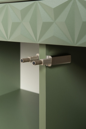 Гостиная Марион композиция 2 дымчатый зеленый K521, олива шагрень AG 1050 ПВХ, белый PE шагрень (собирается на любую сторону)