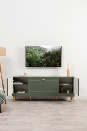 Гостиная Марион композиция 1 дымчатый зеленый K521, олива шагрень AG 1050 ПВХ, белый PE шагрень (собирается на любую сторону)