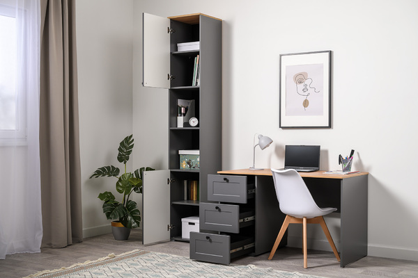 Стеллаж Остин 16.427 серый графит 0162 РЕ, дуб золотой CRAFT, графит ZB 856-2 ПВХ, сборка на любую сторону