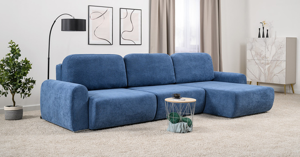 Диван-кровать угловой Тэдди 1504 композиция 3, букле Pique 009 синий, модульная система, сборка на любую сторону