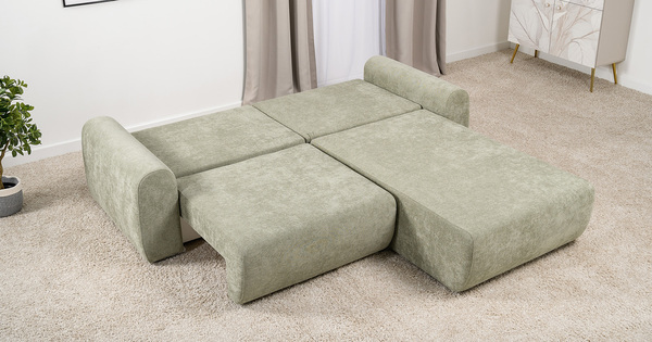 Диван-кровать угловой Тэдди 1503 композиция 2, букле Pique 007 оливковый, модульная система, сборка на любую сторону