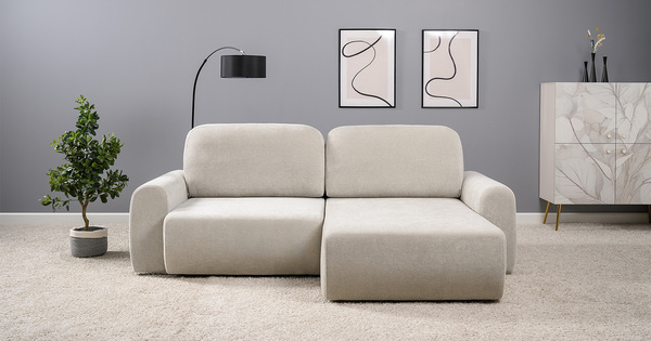 Диван-кровать угловой Тэдди 1505 композиция 2, букле Pique 010 светло-серый, модульная система, сборка на любую сторону